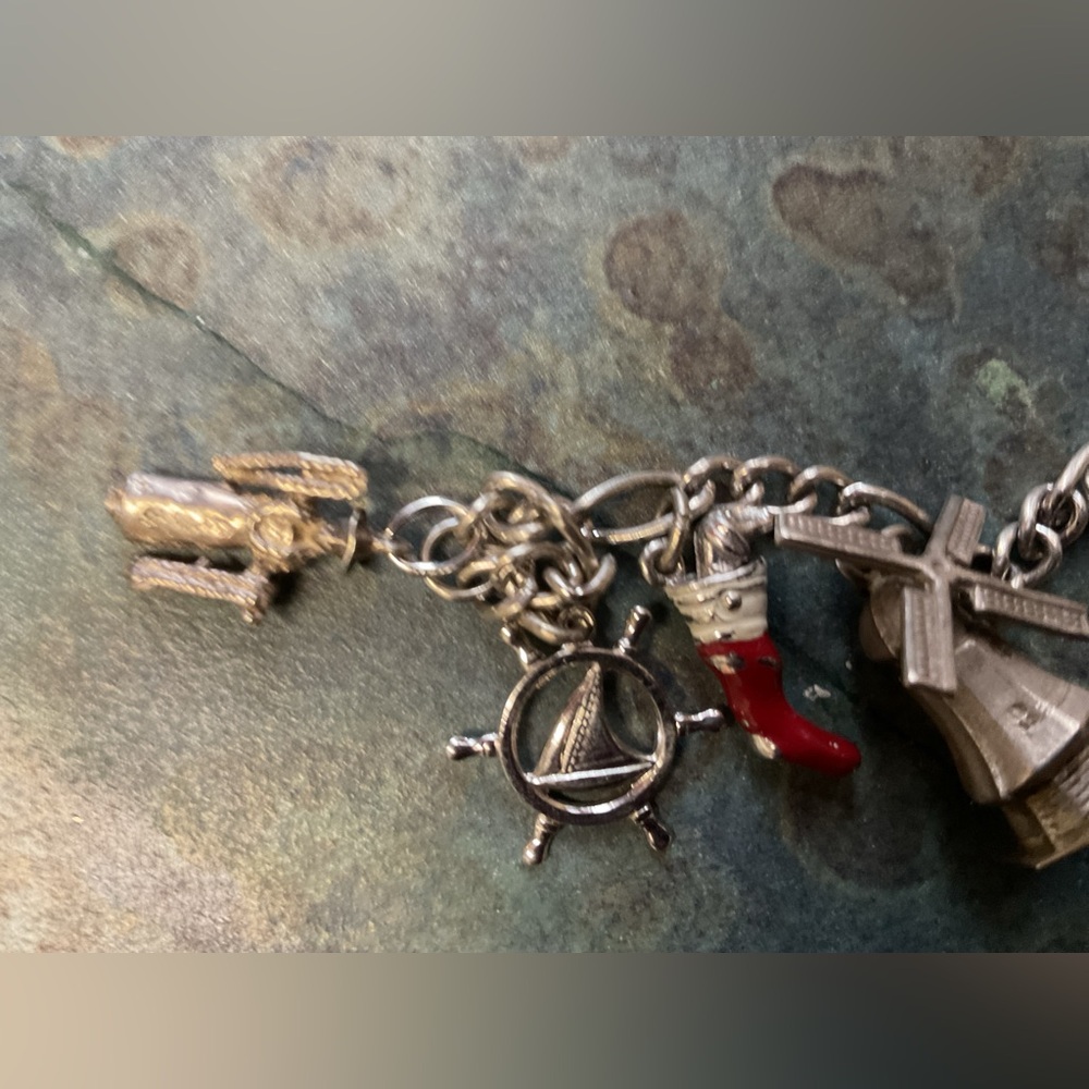 Sterling Silver Charm Bracelet with 6 Sterling Silver Charms - Picture 2 of 3